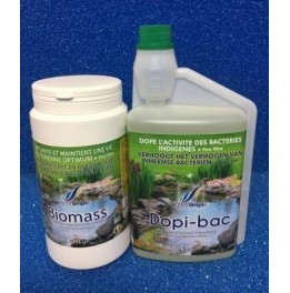 PACK Bactéries démarrage filtration DOPIBAC 1L + 250ML/ BIOMASS 500 GR (50 M3) 